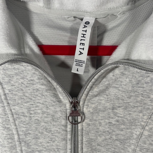 Athleta Light Gray Hooded Zip-Up Jacket SZ L - Picture 6 of 8